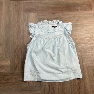 J.Crew Cotton Silk Ruffle Lace Pintuck Coquette Blouse Womens Medium Light Blue